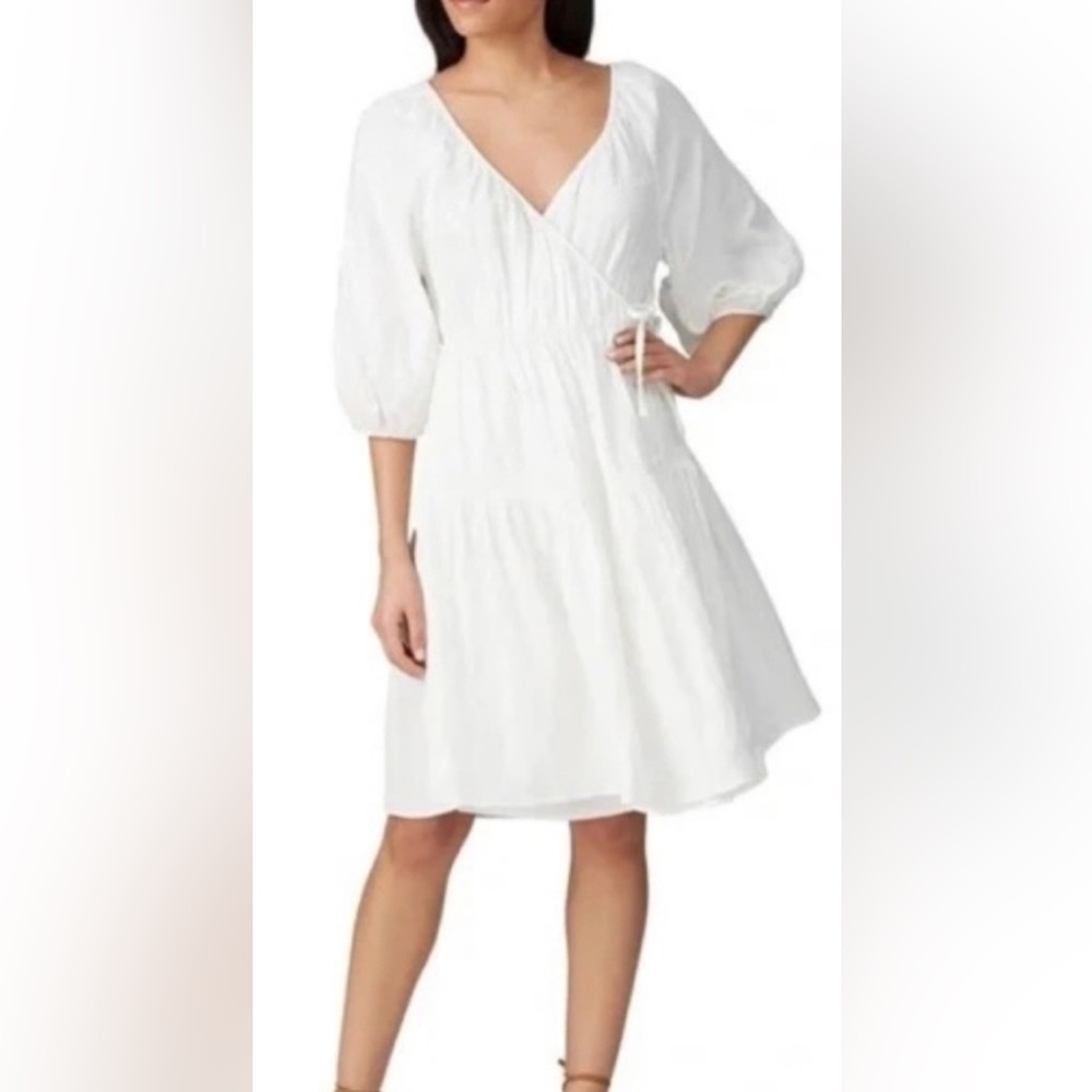 REVOLVE Midi Dress 100% Cotton White Textured Wrap Style XS Small Medium Large